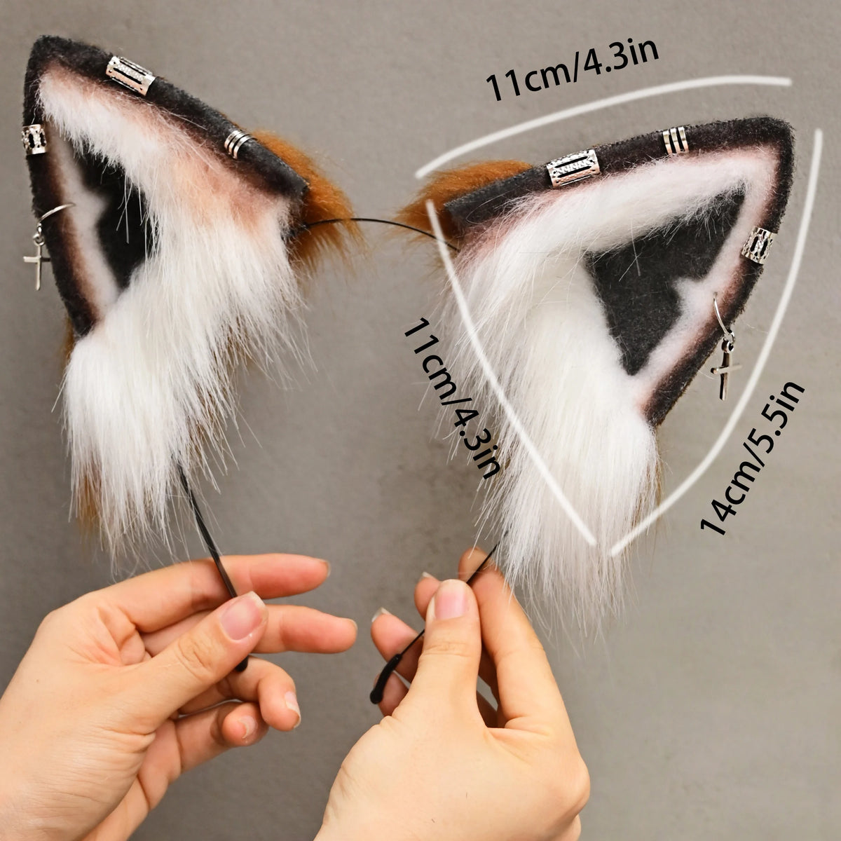 Handmade Faux Fur Fox Ears Headband with Accessories Realistic Furry Animal Ears Hair Hoop Cosplay Costume Headpiece for Halloween Party Festival Rave Outfit Women Adults
