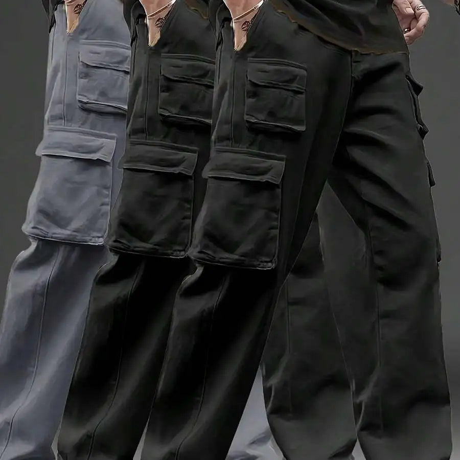 3pcs Men's Multi-Pocket Cargo Pants: Features A  Loose Fit And Durable Design, Making Them Versatile Casual Work Pants Perfect