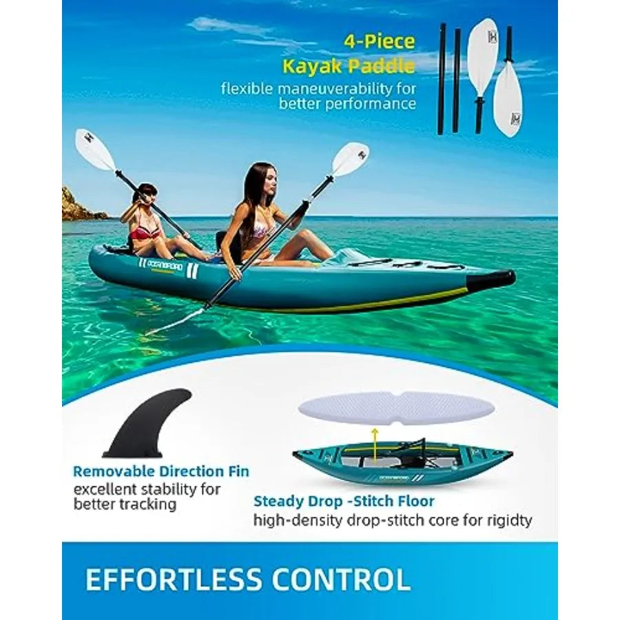 Inflatable Sit-in Kayak for Adults 1-2 Person Blue/Sky Blue with Paddle Seat Pedal Hand Pump Bag Lightweight Durable Material