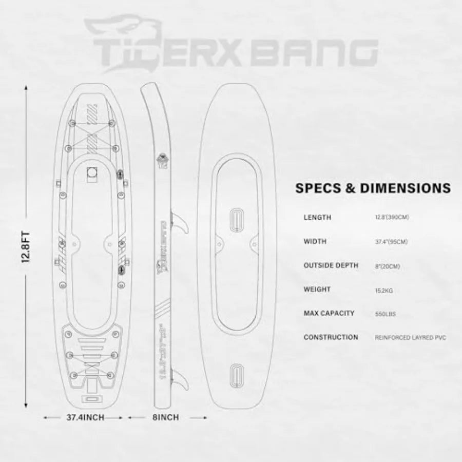 12'8 Inflatable Tandem Kayak for Fishing Touring 2 Seats Adjustable Paddle Blue Durable Material Ideal for Family Adventures
