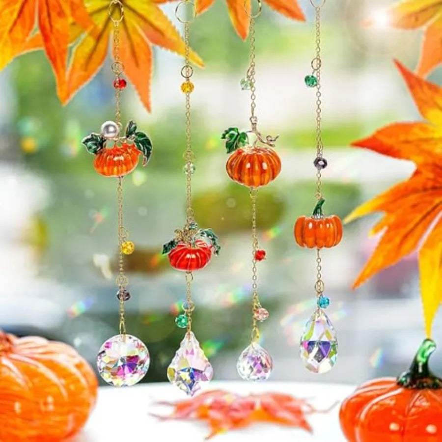 Set 4 Fall Suncatchers Crystals Sun Catchers Indoor Window Hanging Thanksgiving Christmas Tree Decorations for Farmhouse Harves