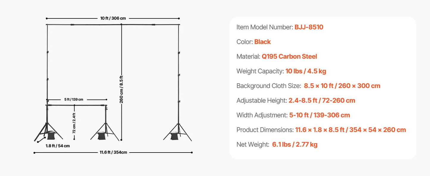 SucceBuy Backdrop Stand Adjustable Photo Backdrop Kit Heavy Duty Projector Screen Stand for Wedding Photo Video Studio Party