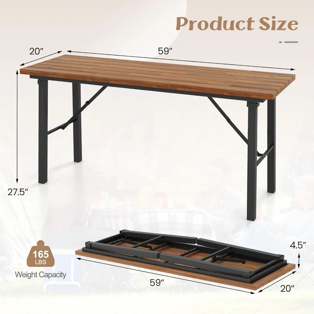 Outdoor Dining Table With Benches for 4-6 Persons, No Assembly Foldable 59 Inches Narrow Patio Dining Table, Customized