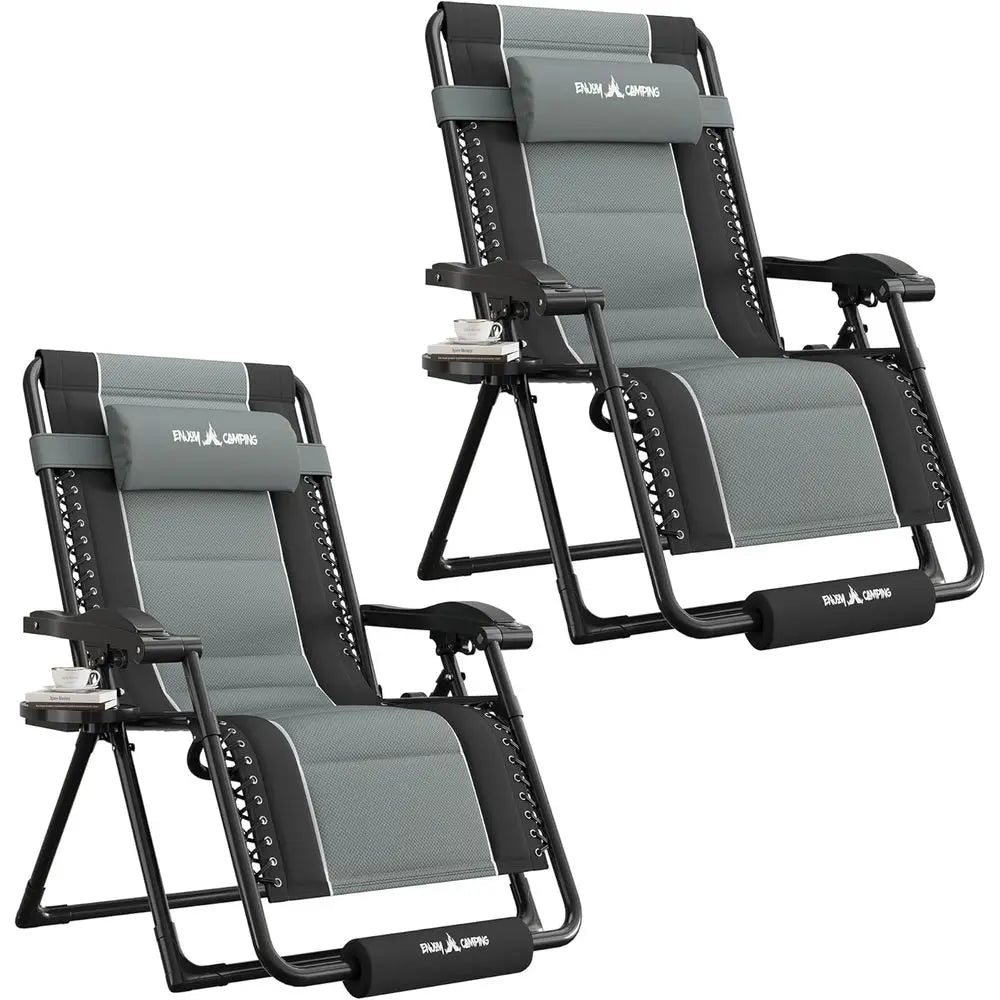 2-Piece Oversized Zero Gravity Reclining Chairs, Outdoor Padded Recliners with Cup Holders, Adjustable for Patio, Camping, Black