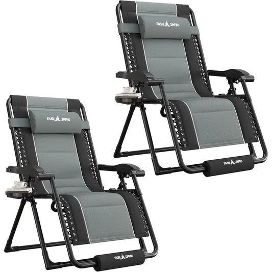 2-Piece Oversized Zero Gravity Reclining Chairs, Outdoor Padded Recliners with Cup Holders, Adjustable for Patio, Camping, Black