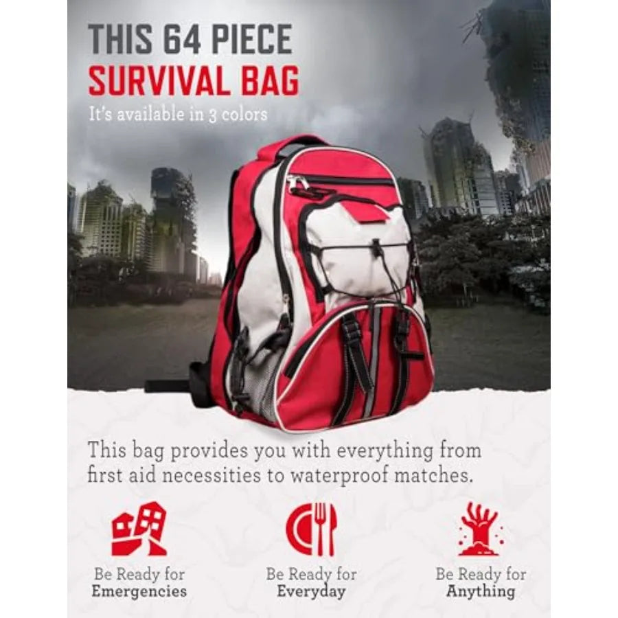 Emergency Survival Gear Tactical Military Backpack Camping Essentials Bug Out Bag with 25-Year Shelf Life Meal Pouches 64-Piece