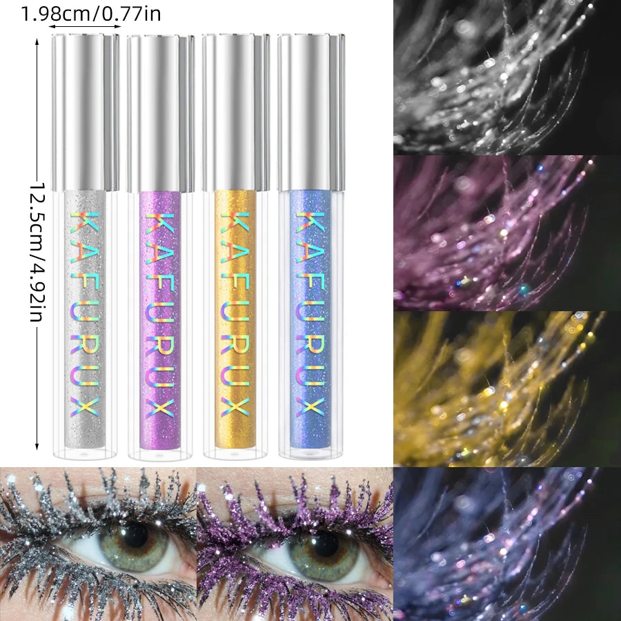 4pcs Diamond Mascara Shining Sweet Proof Glitter Eyelashes Quick Dry Lasting Curling Thick Waterproof Mascara Shimmer Blue Pink White Yellow Eye Makeup Eye Cosmetics for Women Gifts