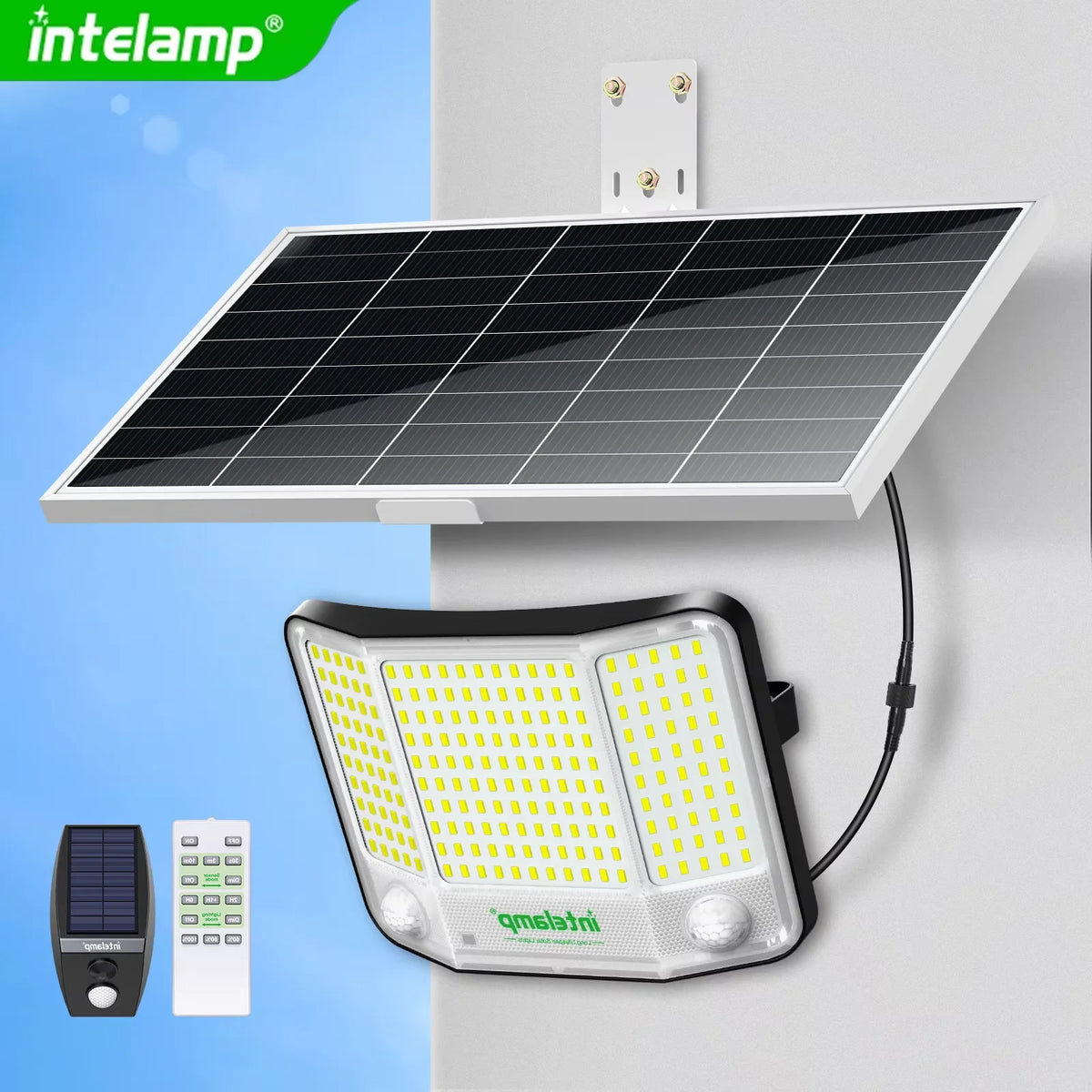 Intelamp Long Battery Life 20000mAh Solar Flood Lights Outdoor Super Larger Solar Panel 3 Motion Sensors For Garden Yard Garage
