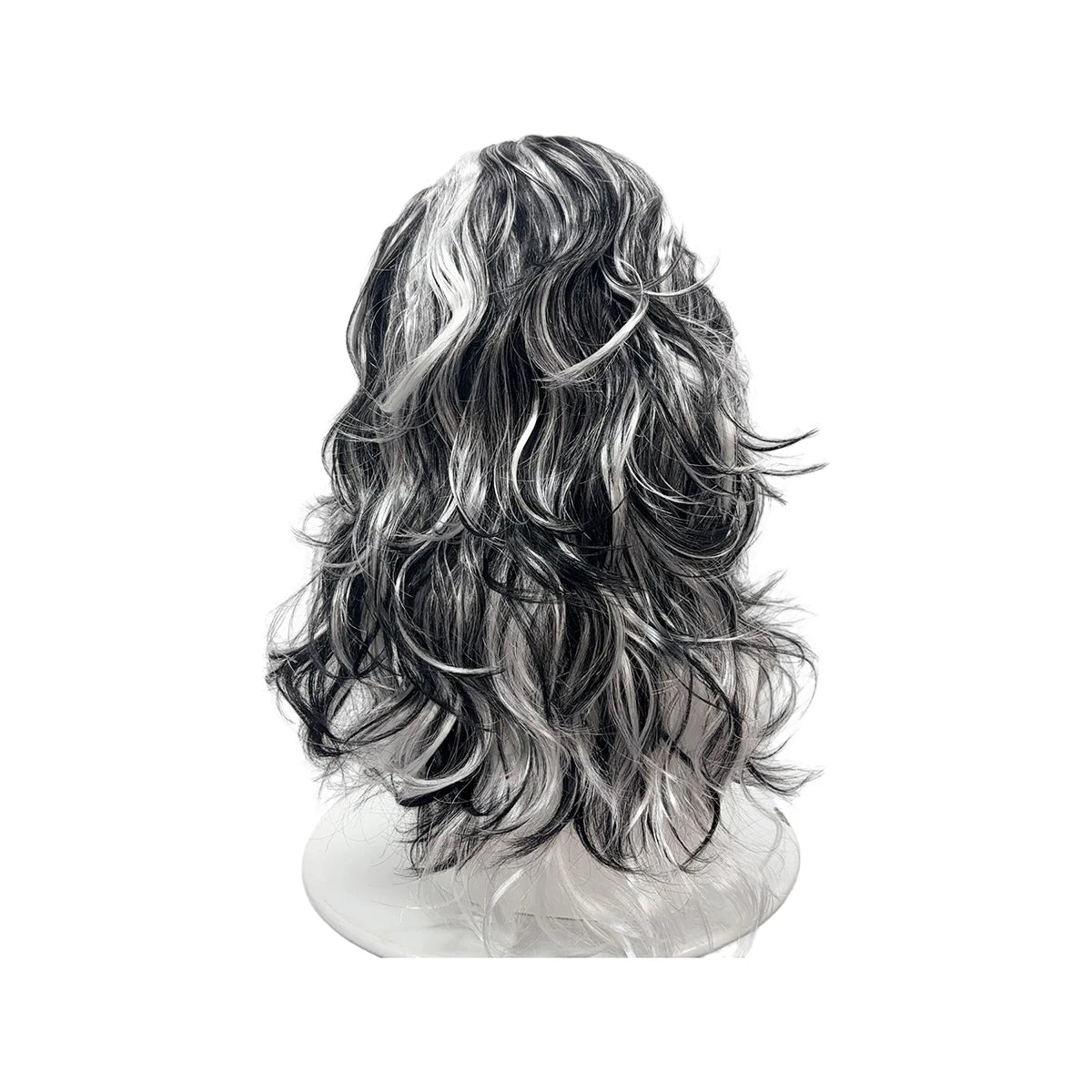 Black Silver White Highlights Premium Synthetic Fiber Long Curly Wig Big Waves Fluffy Voluminous Messy Layered Hair with Bangs Side Part Heat Resistant Adjustable Cap for  Cosplay Party Halloween Costume Role Play Stage Show