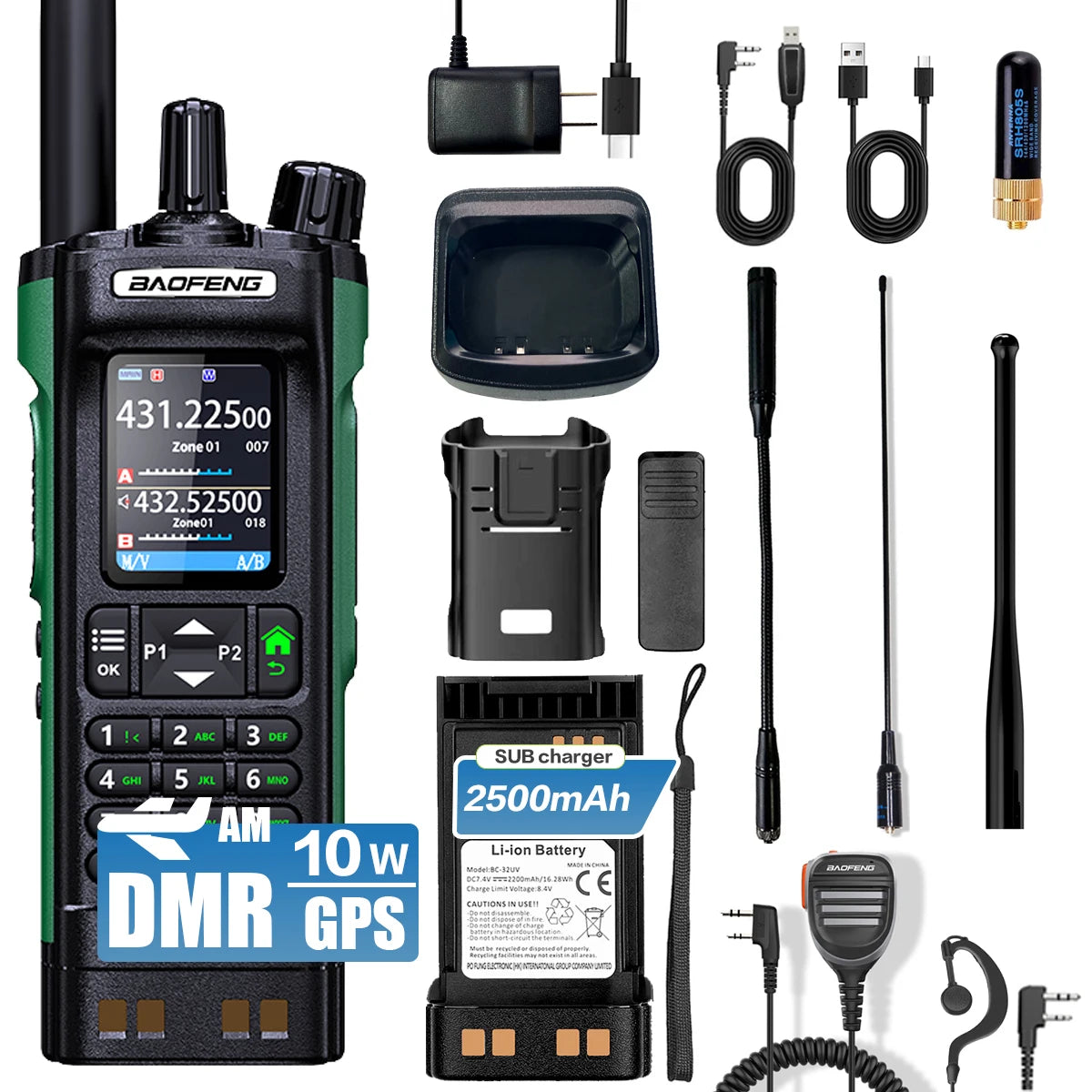 BAOFENG DM32 Walkie Talkie DMR GPS 10W Programming Multi Band Wireless Copy Frequency Type-C DM-32UV Ham 2 Way Ra
