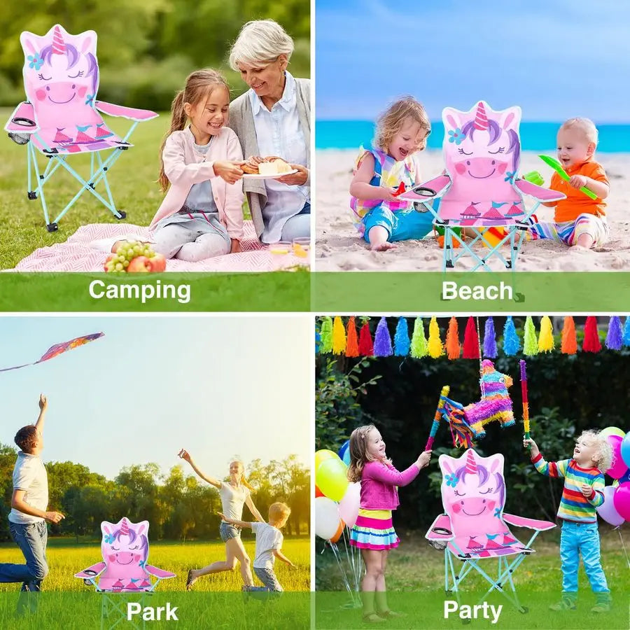 Kids Outdoor Folding Lawn and Camping Chair with Cup Holder and Carrying Bag, Childrens Camping Chairs