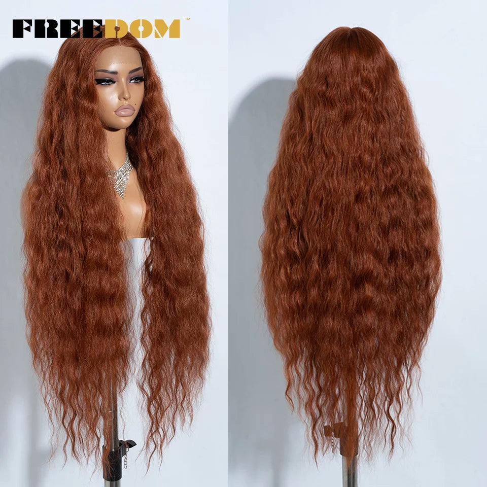 FREEDOM Synthetic Lace Front Wigs For Women 42" Long Curly Wig Deep Part Lace Wig Black Ginger Cosplay Wigs US Local Shipping