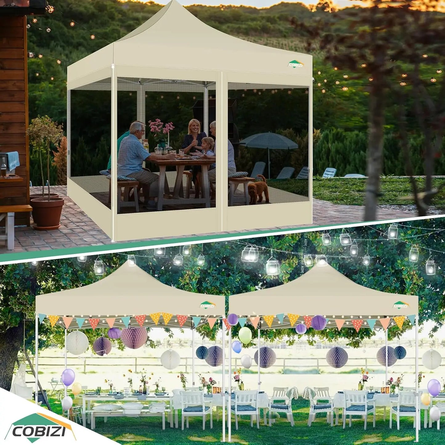 10x10 Heavy Duty Pop Up Canopy Tent with 4 Sidewalls Mosquito Netting Screen for Outdoor Camping Party Wedding Khaki,Custom