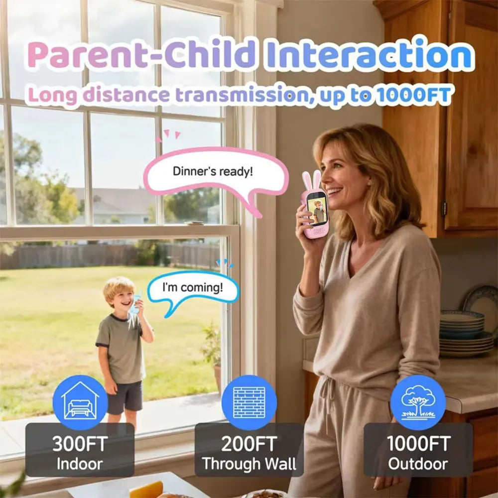 2Pcs Kids Video Walkie Talkie Rechargeable Indoor Outdoor Toys 2 Screen One-Click Call Essential Camping& Hiking Adventures gift