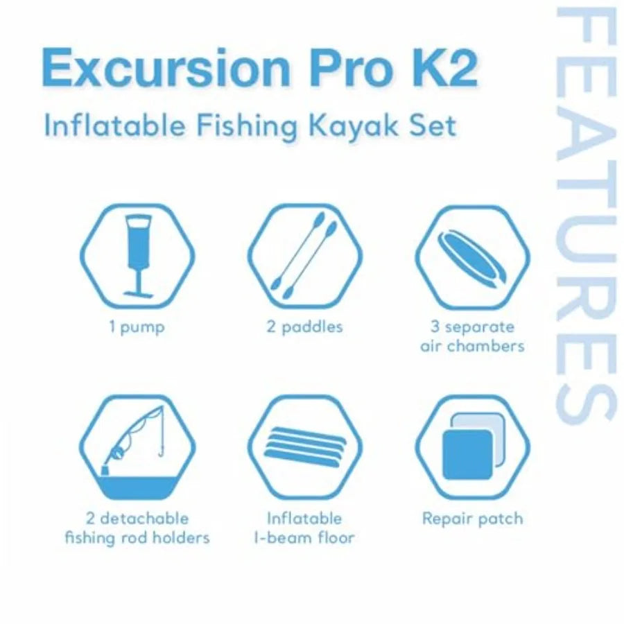 Inflatable Kayak Set: 2-Person 400lb Ccity SuperTough PVC Adjustable Bucket Seat Includes Deluxe 86in
