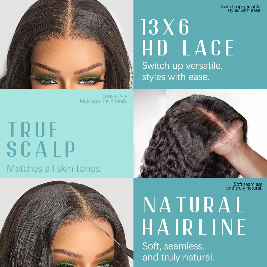 Black Deep Wave Human Hair Wigs Natural Color 1B 40 Inches 200% Density 360 5x5 13x6 13x4 HD Transparent Lace Frontal Wig Brazilian Hair Pre Plucked For Women Halloween Wig