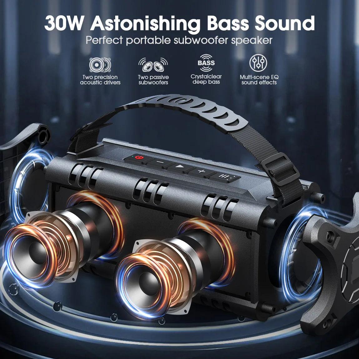W-KING D8mini-1 Bluetooth Speaker, 30W Portable Wireless Loud Speakers, IPX6 Waterproof Outdoor Speaker, 24H Playtime, EQ, AUX, TF Card