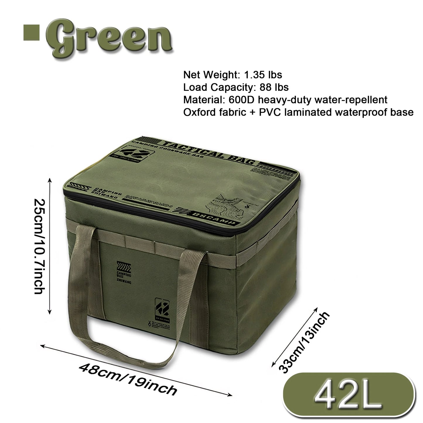 Large Capacity Camping Storage Bag Heavy Duty Water Repellent 600D Oxford Tactical Gear Organizer Foldable Portable Cookware Storage Bin For Car Trunk Hiking Fishing Picnic BBQ Road Trip Outdoor Travel Accessories