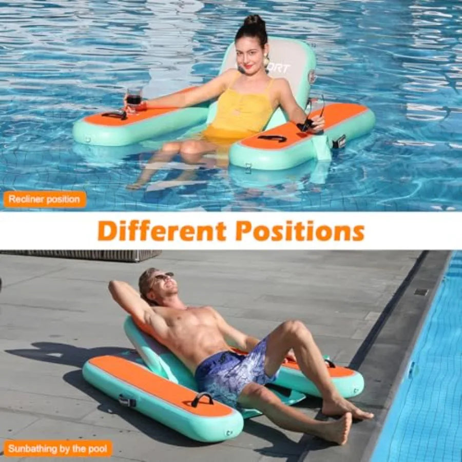 Inflatable Pool Float Lounger for Adults Water Floating Chair with Cup Holder and Backrest in Blue for Swimming Pool Lake Party