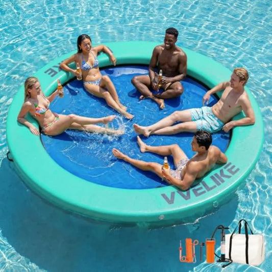 Inflatable Floating Water Hammock for Adults Large Size Round Ring Floaties Swim Deck Platform Lake Island Boat Pool Rafts Blue