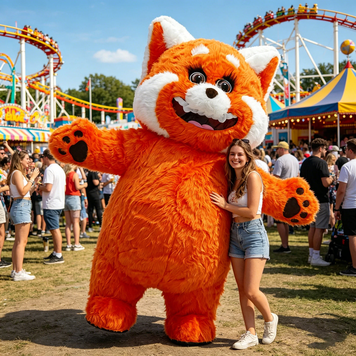 2.2M Orange Raccoon Inflatable Costume Mascot Adult Character Cosplay Animal Birthday Party Set with Battery