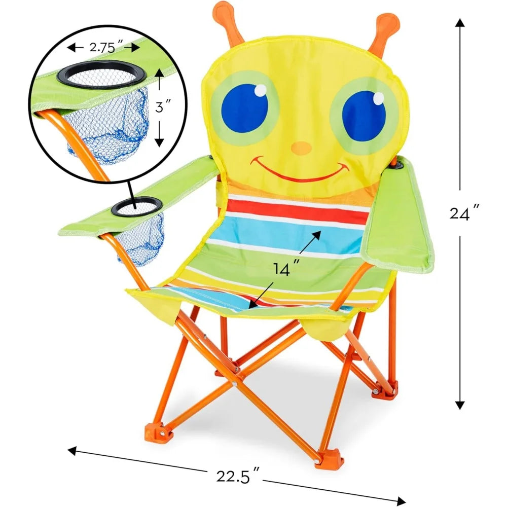 Kids Folding Outdoor Camping Chair with Bug Design Easy Setup Packaging