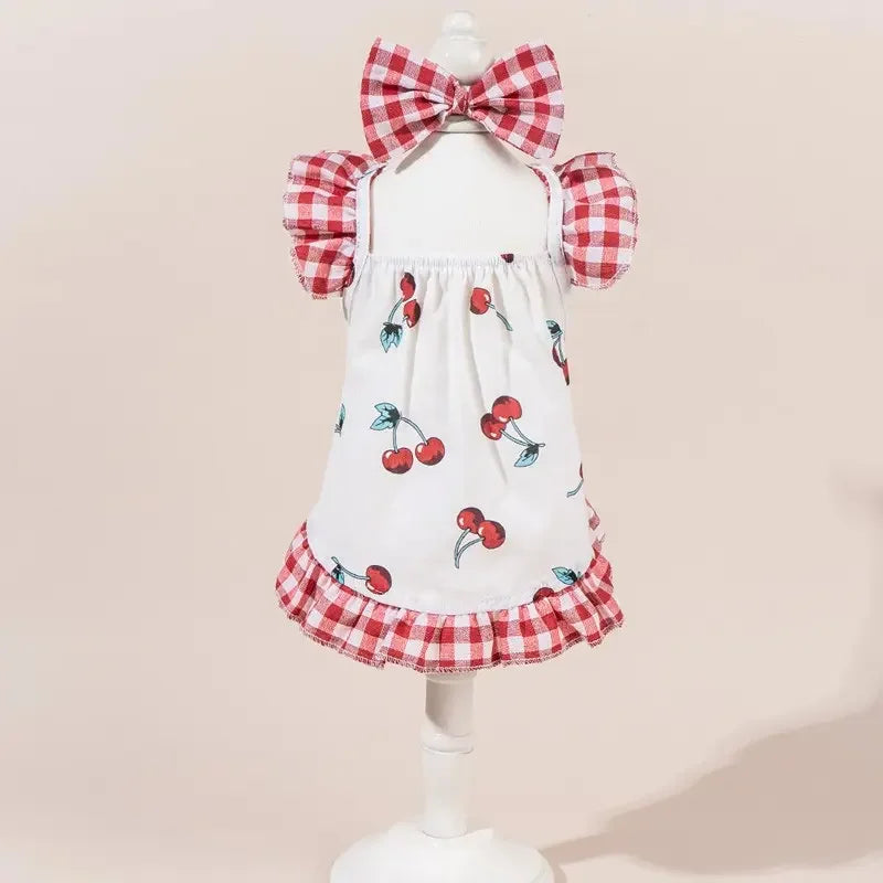 Cute Fashion Print Pet Dress with Bow, Plaid Pet Costume, Elastic Mesh Princess Dress, Puppy Cat, Complete Set, Puppy Clothes, Kitten Clothes