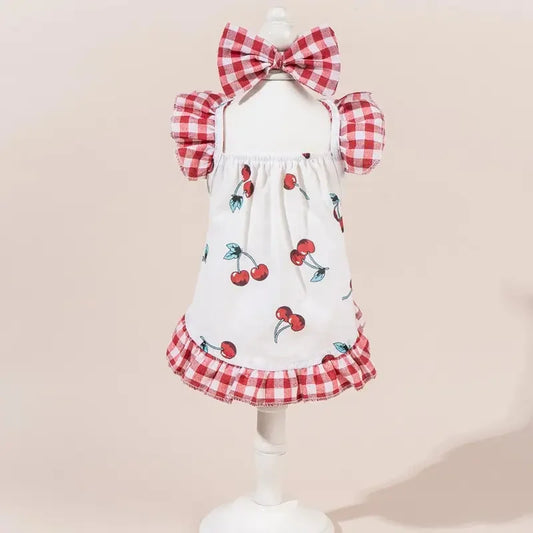 Cute Fashion Print Pet Dress with Bow, Plaid Pet Costume, Elastic Mesh Princess Dress, Puppy Cat, Complete Set, Puppy Clothes, Kitten Clothes