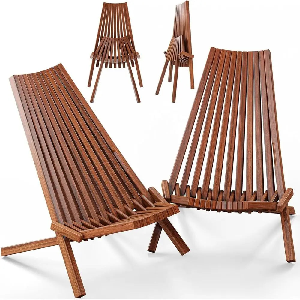 2-Pack Acacia Wood Outdoor Lounge Chairs, Portable Low Profile Seating for Patio, Lawn, Beach, and Camping