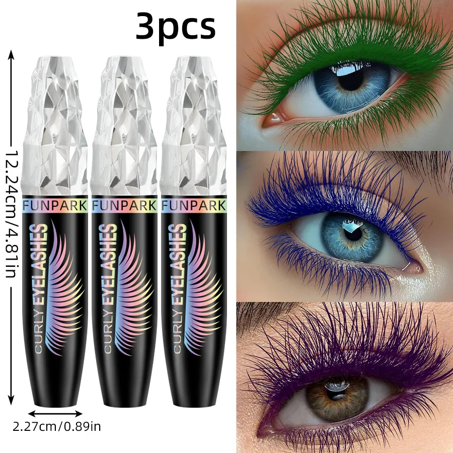 3pcs Color Mascara 5D Black Waterproof Mascara Lengthens Eyelashes Extension Thick Silk Fiber Mascara Female Makeup Eye Cosmetics Tools  for  Women Gifts Green Blue Purple for Eye Lashes