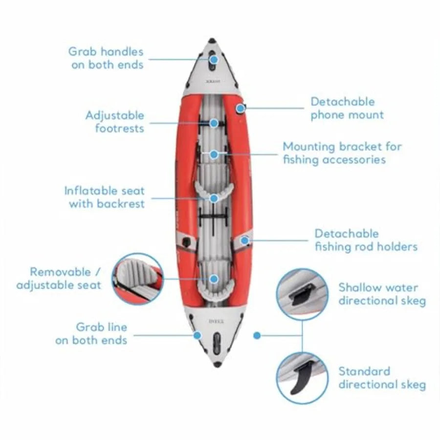 Inflatable Kayak Set: 2-Person 400lb Ccity SuperTough PVC Adjustable Bucket Seat Includes Deluxe 86in