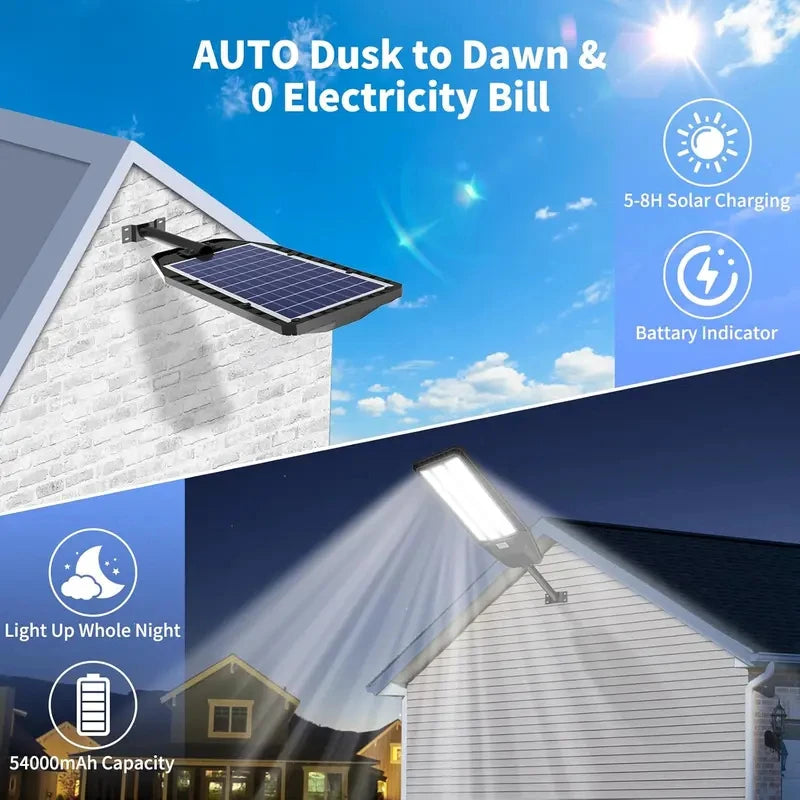 Solar Security Light Outdoor, Solar Street Light with Motion Sensor, Dusk to Dawn Auto Lighting, IP66 Waterproof LED Solar Powered Light for Yard Garden Driveway Porch Area Lighting,