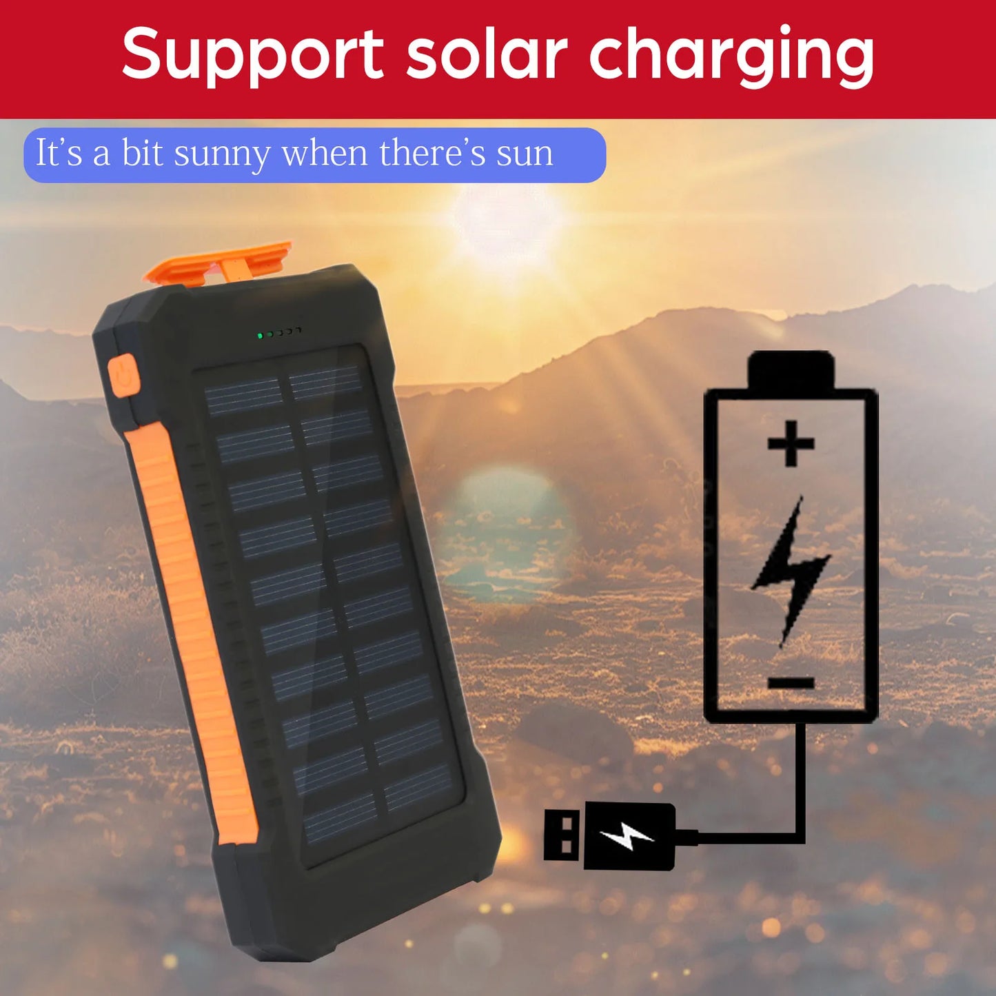 26800mAh Solar Power Bank Large Capacity Portable Outdoor Fast Charging Li-polymer Battery Flashligh for Iphone Android Phones