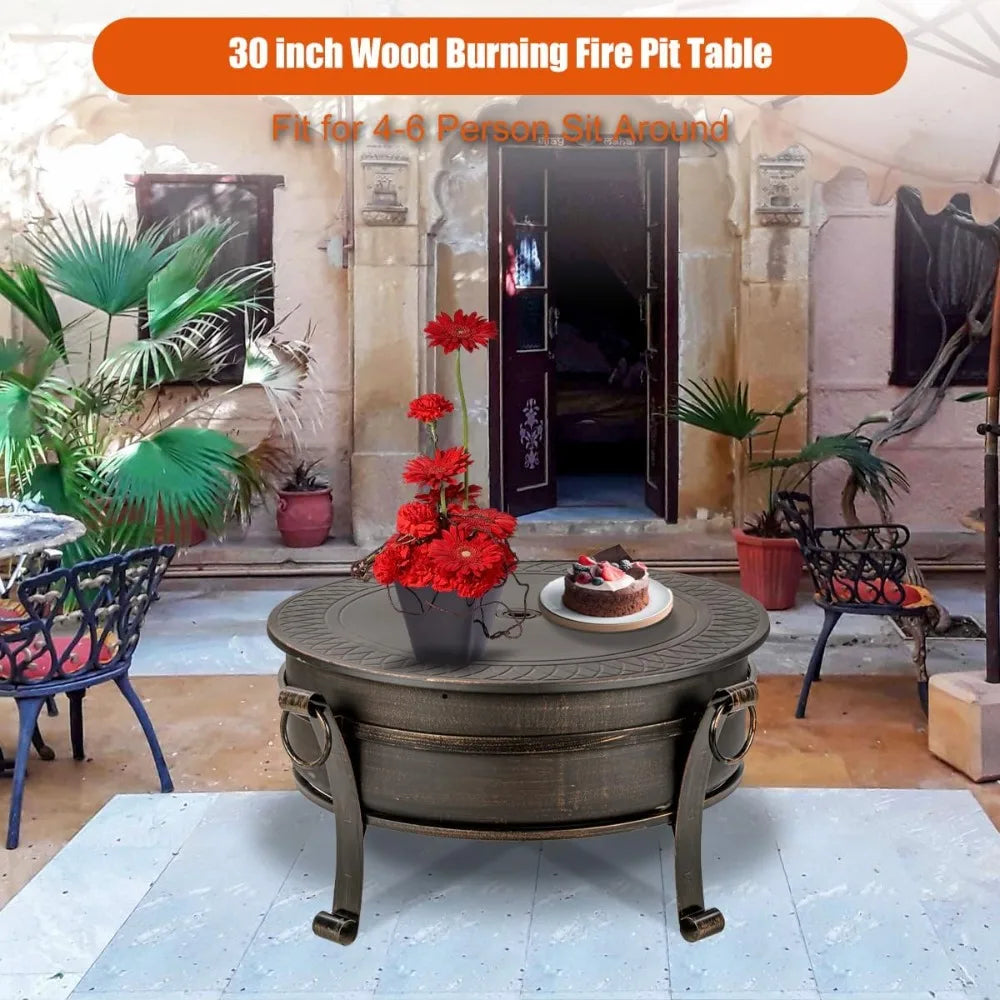 36 Inch Fire Pit with Grill & Lid, Fireplace & Round Table & BBQ 3 in 1 Fire Pit, Heavy Duty Wood Burning Fire Pits