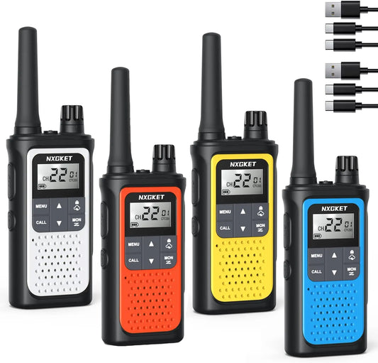 Long Range Rechargeable Walkie Talkies 4 Pack with NOAA Weather Alerts, 22 Channels for Outdoor Camping Cruises