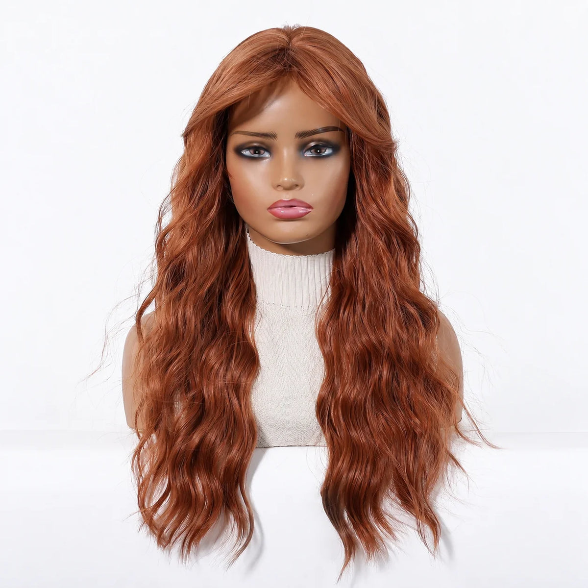 Halloween Wig TopShe Long Wave Rust Brown Wig for Woman Synthetic Wig Copper Brown Heat Resistant Fiber with Layered Comfortable Breathable Suitable for Daily Gatherings Female Role-Playing Wig Hairstyles