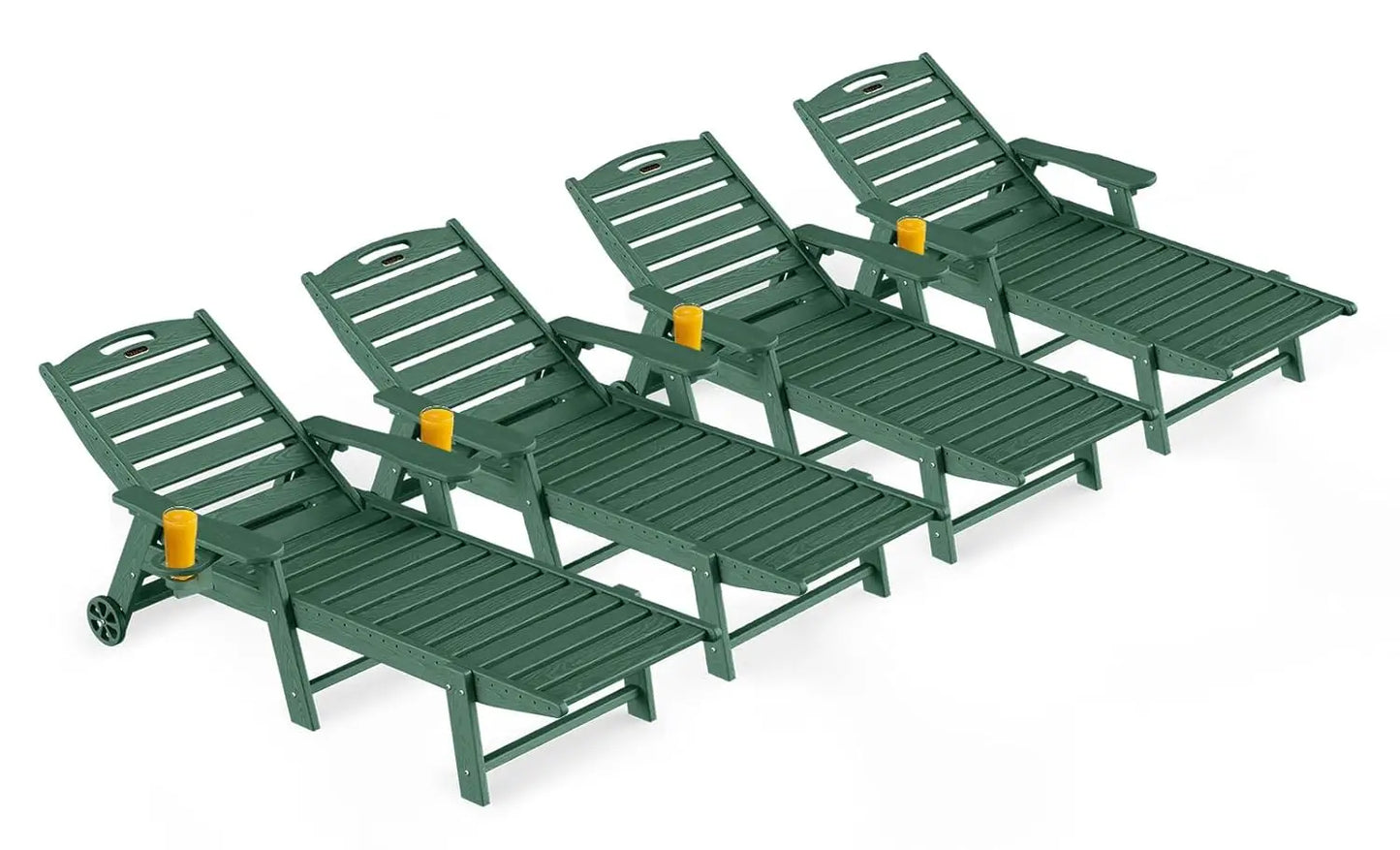 Outdoor Lounge Chair Set of 4, All Weather Patio Chaise Lounge Chairs for Outside, HDPE Chair with Rolling Wheels &, Customized