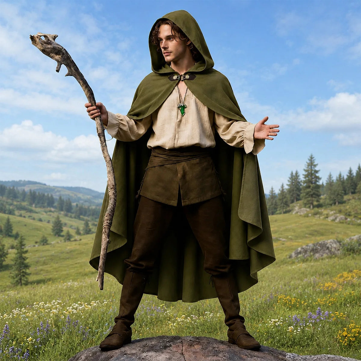 Renaissance Hooded Cape Vintage Cloak Medieval Cloak with Hood Halloween Medieval Cosplay Cloak