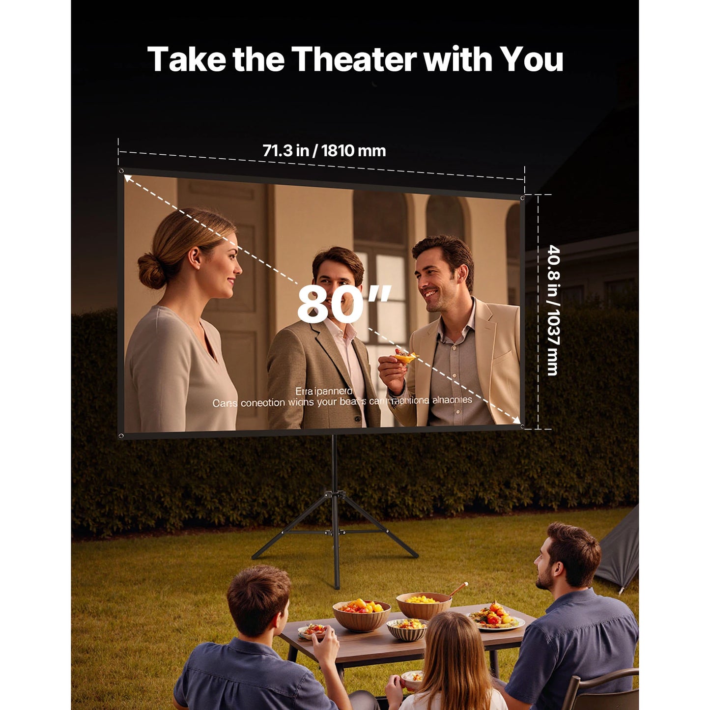 SucceBuy Projector Screen with Stand 80 Inch 160° Wide Angle Indoor Outdoor Projection Screen 16:9 4K HD Wrinkleless Portable Tripod Screens with Carry Bag for Movie Home Theater Office Presentation