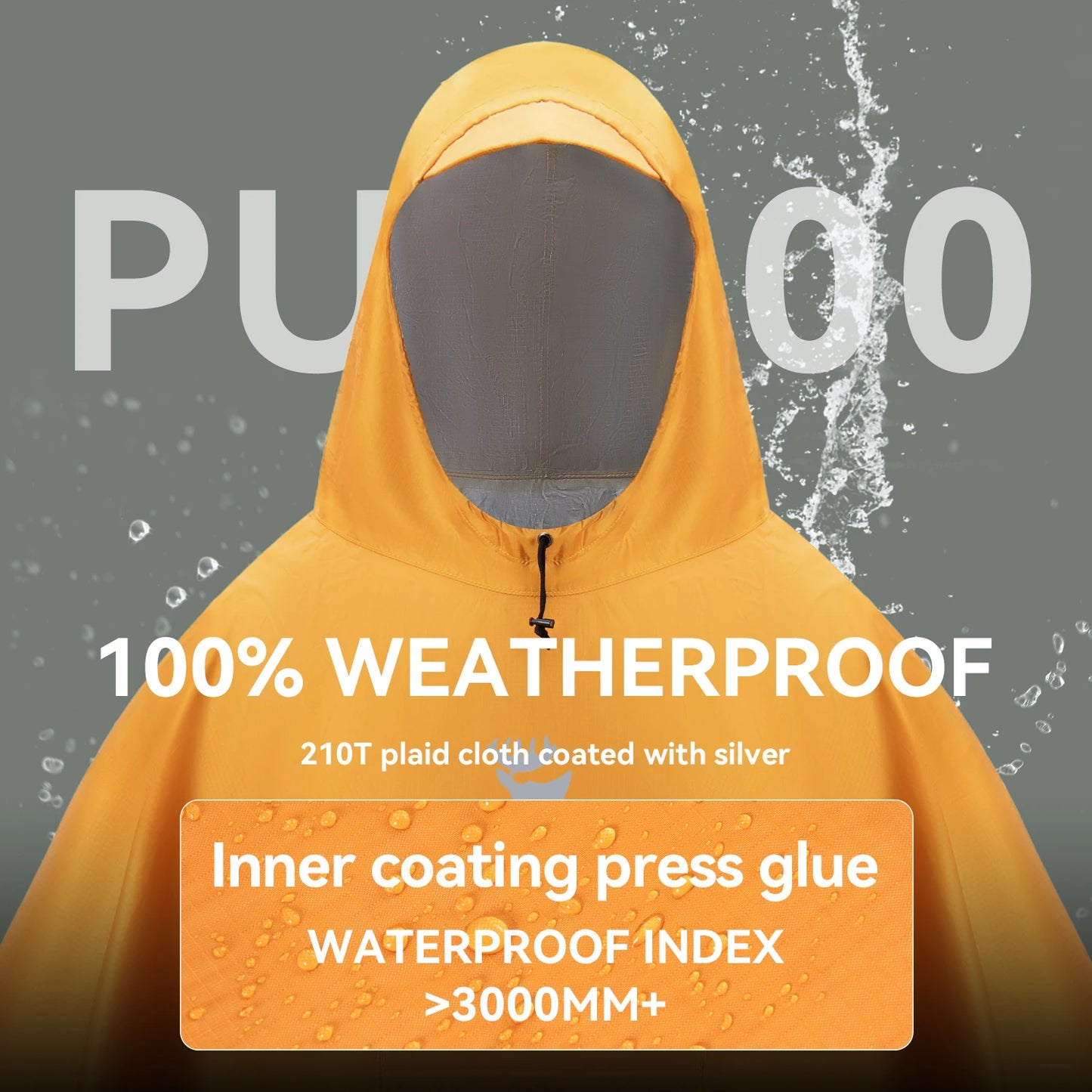 Qunature Raincoat 3000mm+ WaterResistan Lightweight Multifunctional Sky Curtain Floor Mat Hiking Fishing Climbing Cycling Poncho