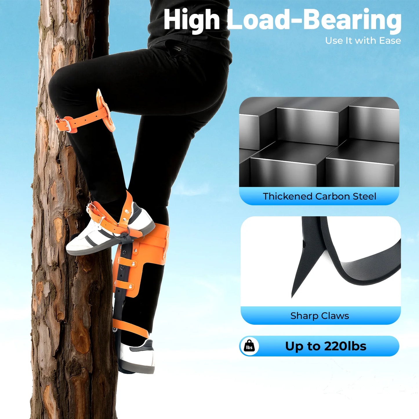 Steel Tree Climbing Spurs with Straps, Adjustable Spike Set for Hunting, Fruit Picking, and Observation