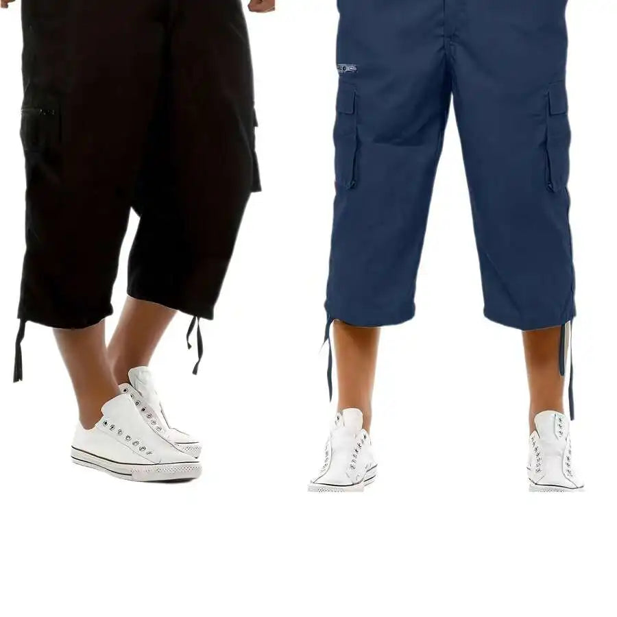 Plus Size Men'S 2pcs Tactical Outdoor Casual Sports Cargo Capri Pants