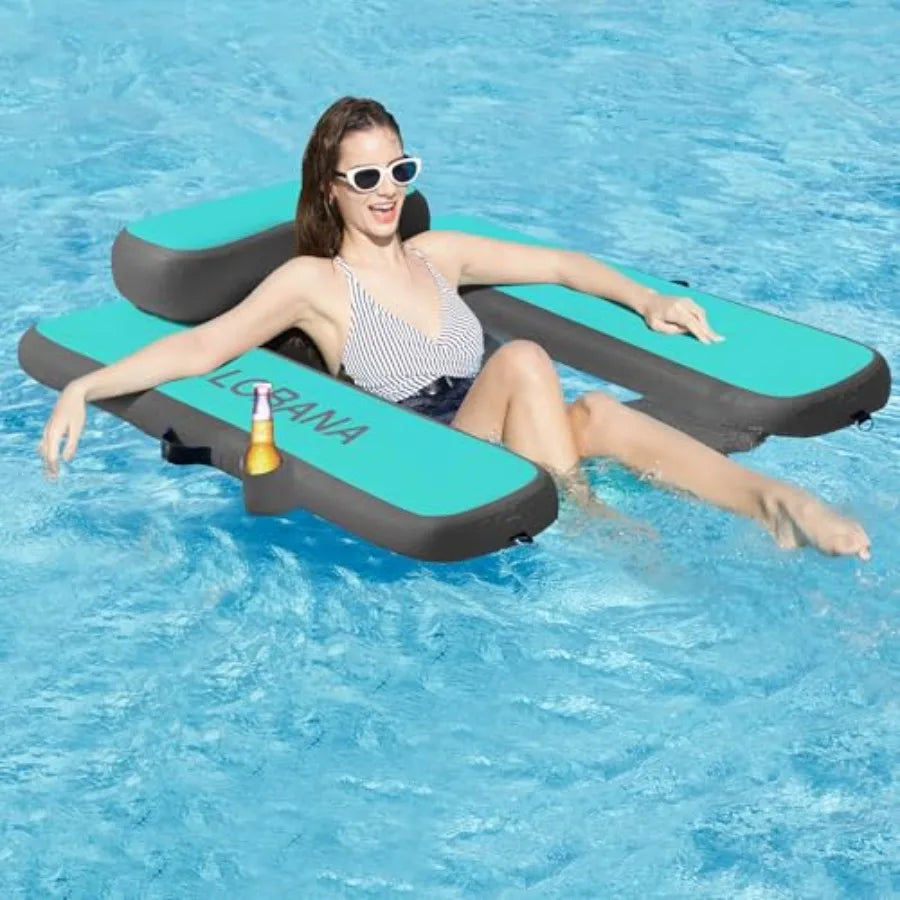 Heavy Duty Inflatable Floating Chair for Adults Portable Pool Float Lounger in Blue Durable and Comfortable for Swimming Pool L