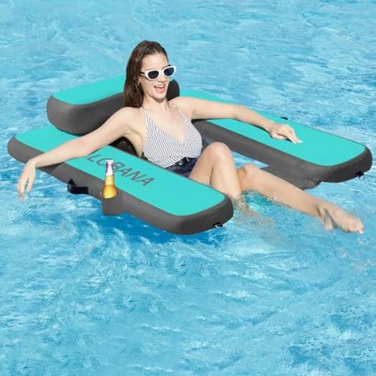 Heavy Duty Inflatable Floating Chair for Adults Portable Pool Float Lounger in Blue Durable and Comfortable for Swimming Pool L