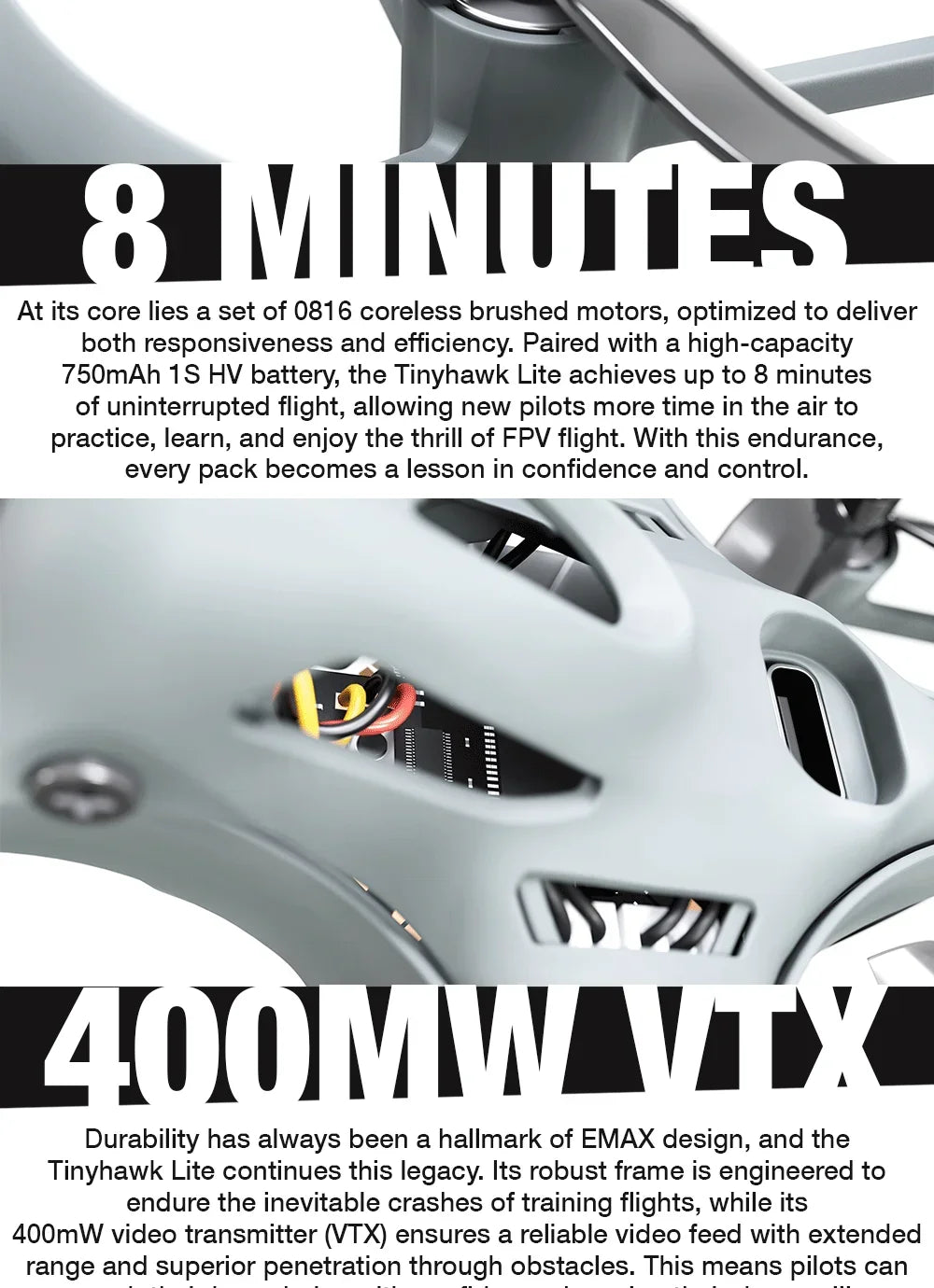 Emax USA Official Tinyhawk Lite BNF RTF FPV Racing Drone 75mm 0806 Motor Nano 3 Camera 25mW/100mW/400mW RC Quadcopter 2.4G ELRS