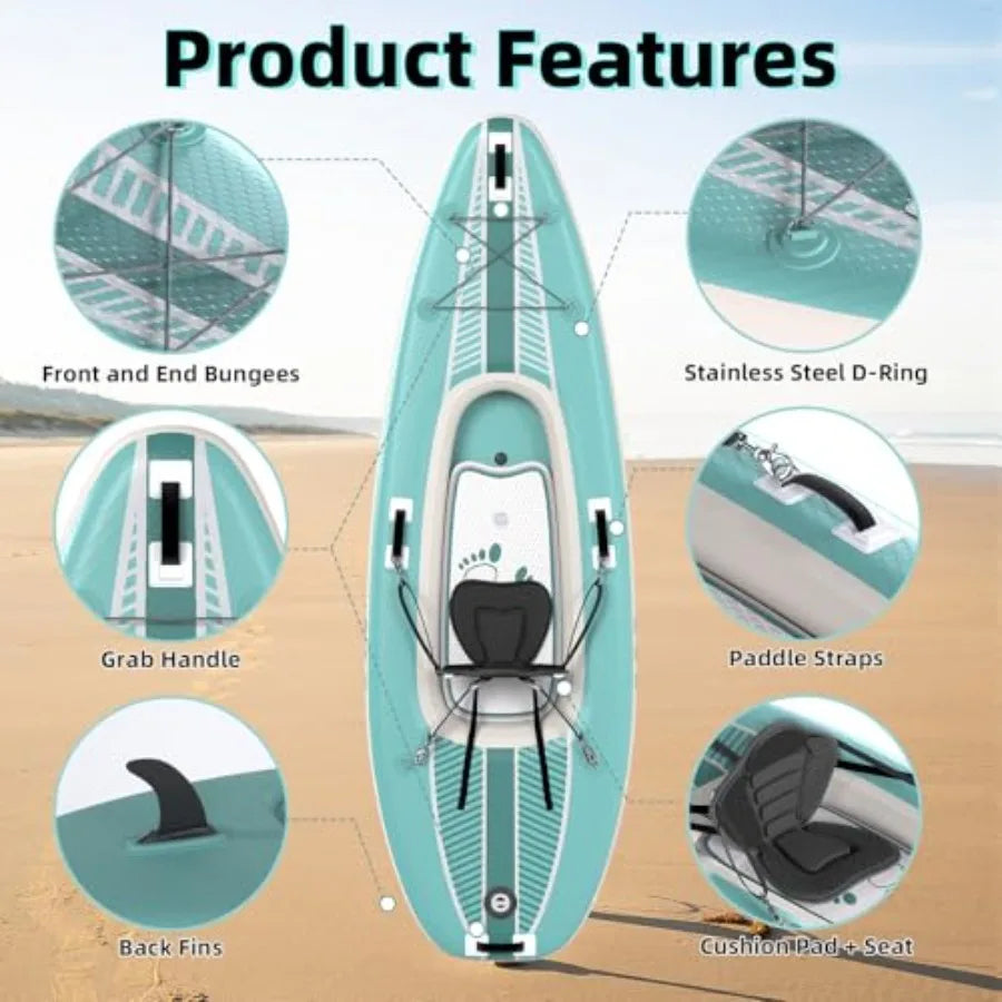 2-Person Inflatable Kayak with Drop-Stitch Floor Lightweight Portable Durable Solo Kayak for Fishing Touring and Recreation