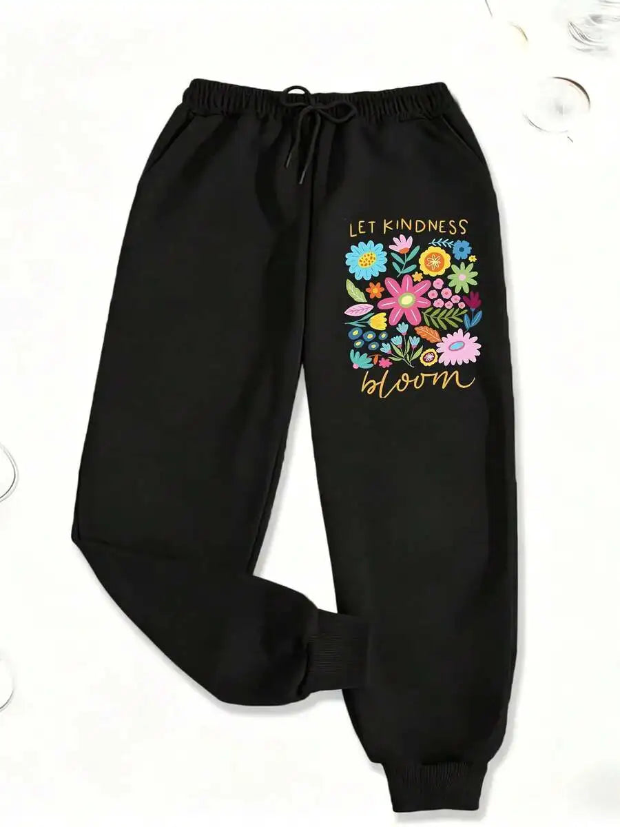 Women'S Let Kindness Bloom Graphic Sweatpants, Fashionable And Commuting, Daily Outfit, Casual Yet Appropriate, Old Money,