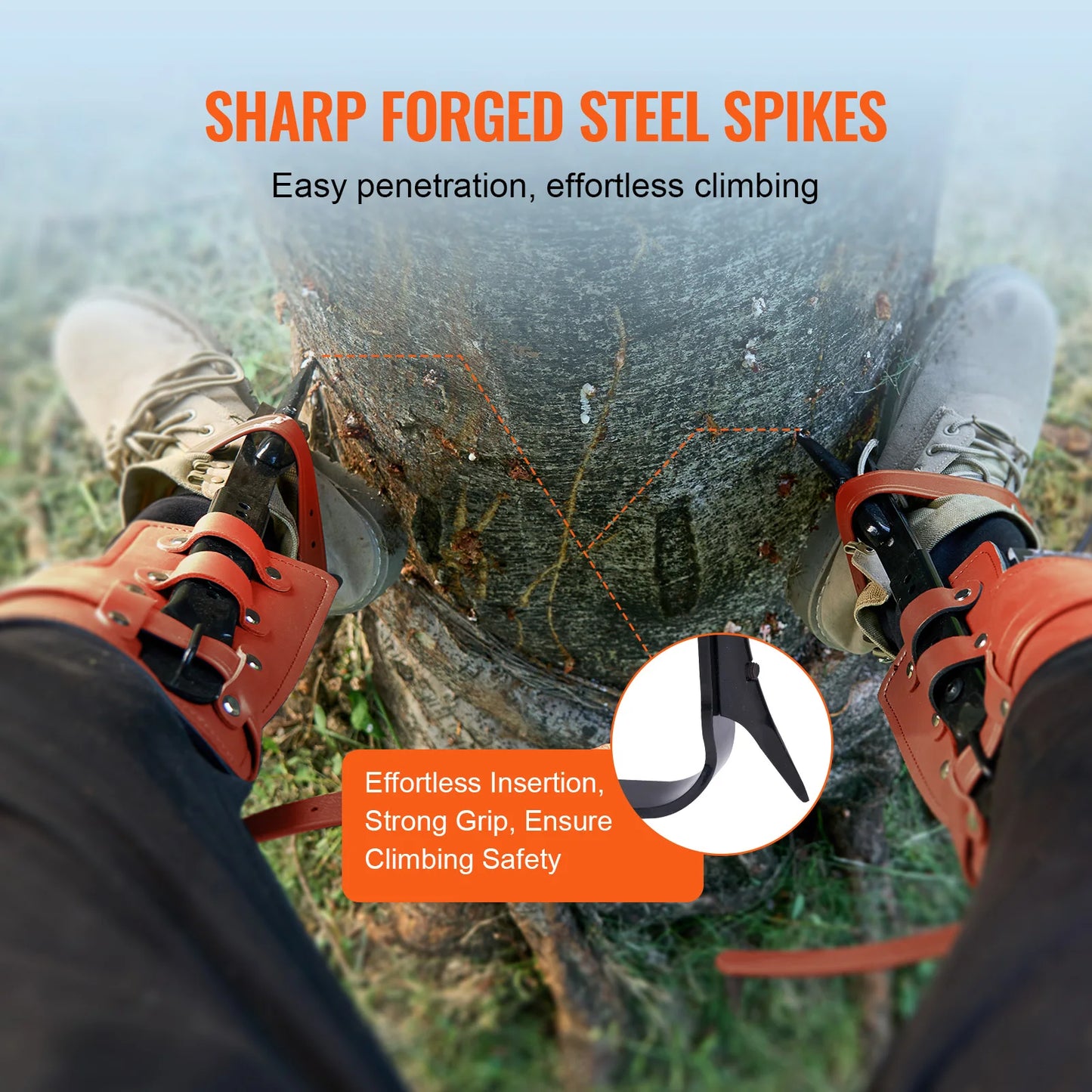 Tree Climbing Spikes Steel Climbing Spurs 350lbs Load Capacity Tree Climbing Gear with Straps and Spike Protectors