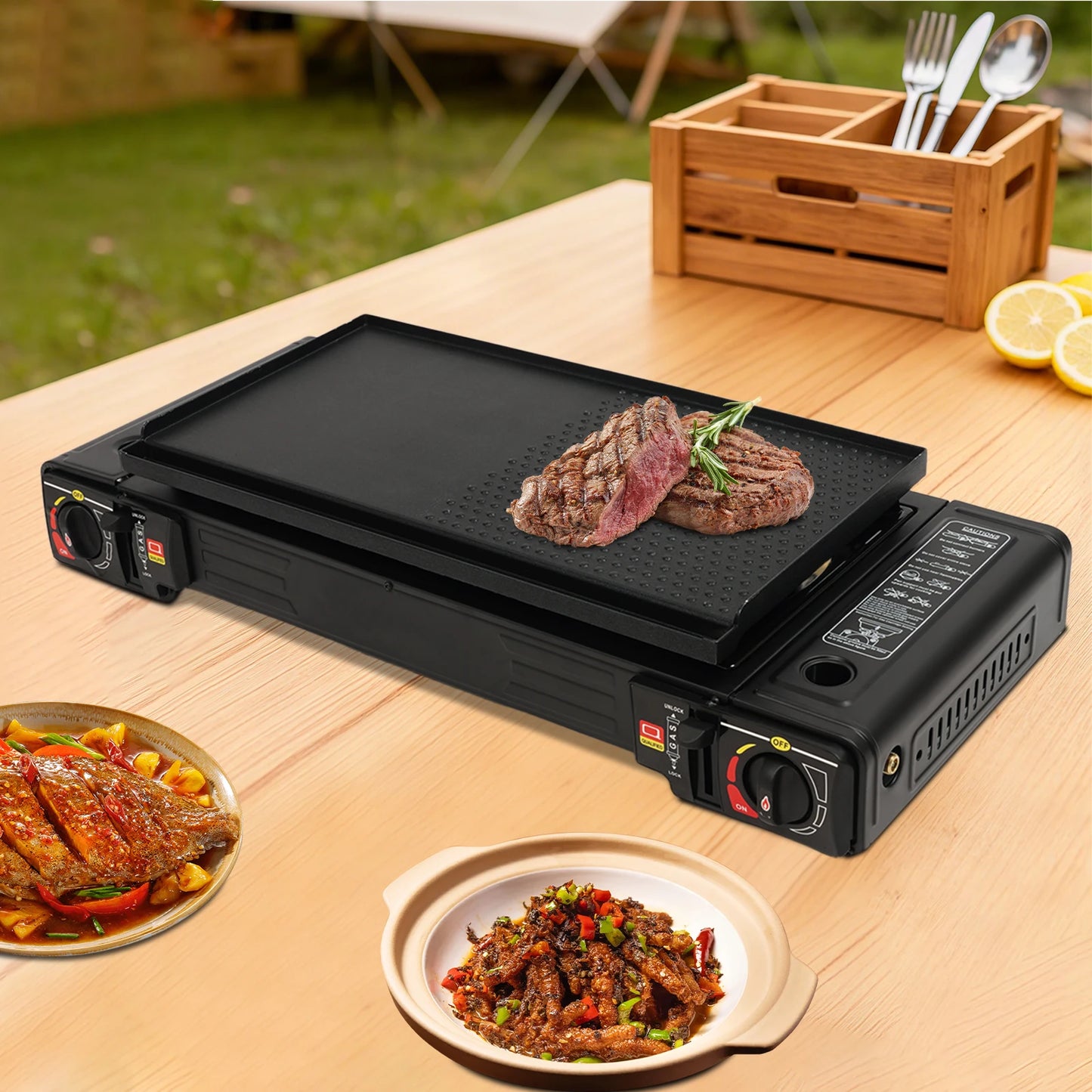 2 Burners Portable Gas Stove with Piezo Ignition and Carrying Case 2x2500W High Power LPG/Butane for Camping Picnics Parties
