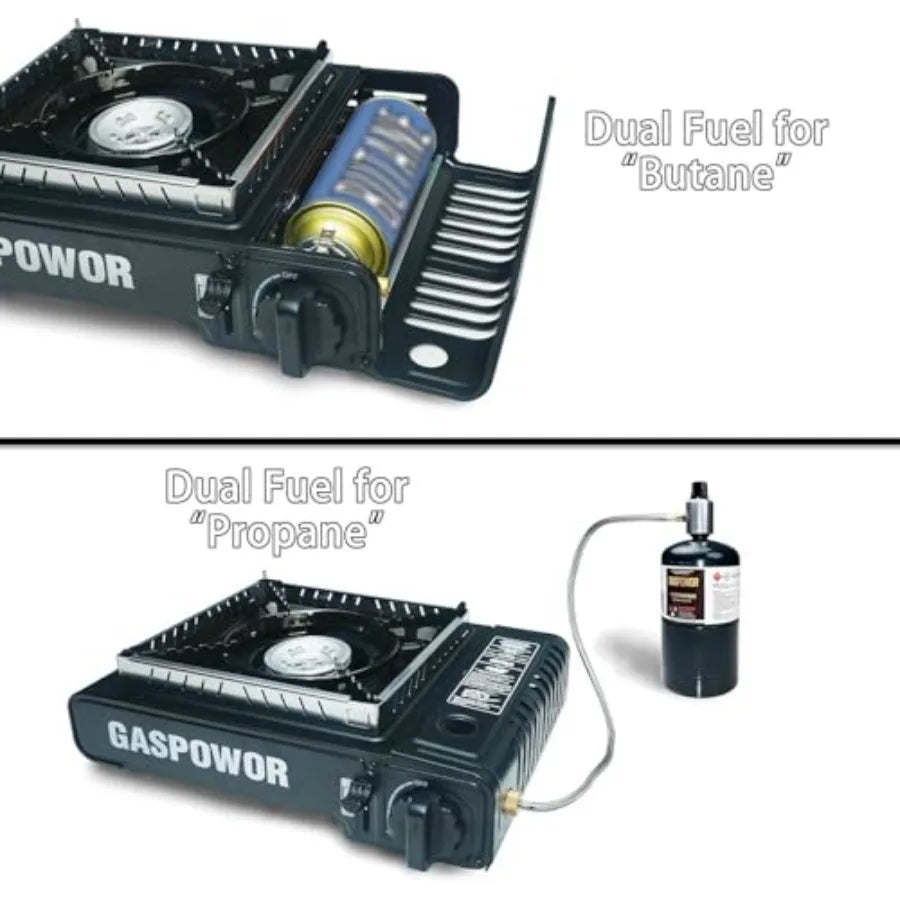 Propane or Butane Stove with Windblocker, Dual Fuel 10, 000 BTU Portable Gas stove for Camping, Automatic Ignition Gas Stove wi